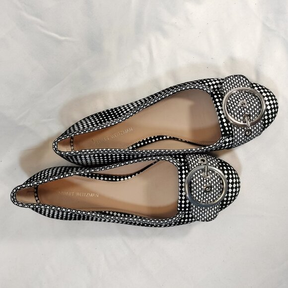 Stuart Weitzman Lovebuck Flats in Black & White Optic Nappa - Picture 4 of 7